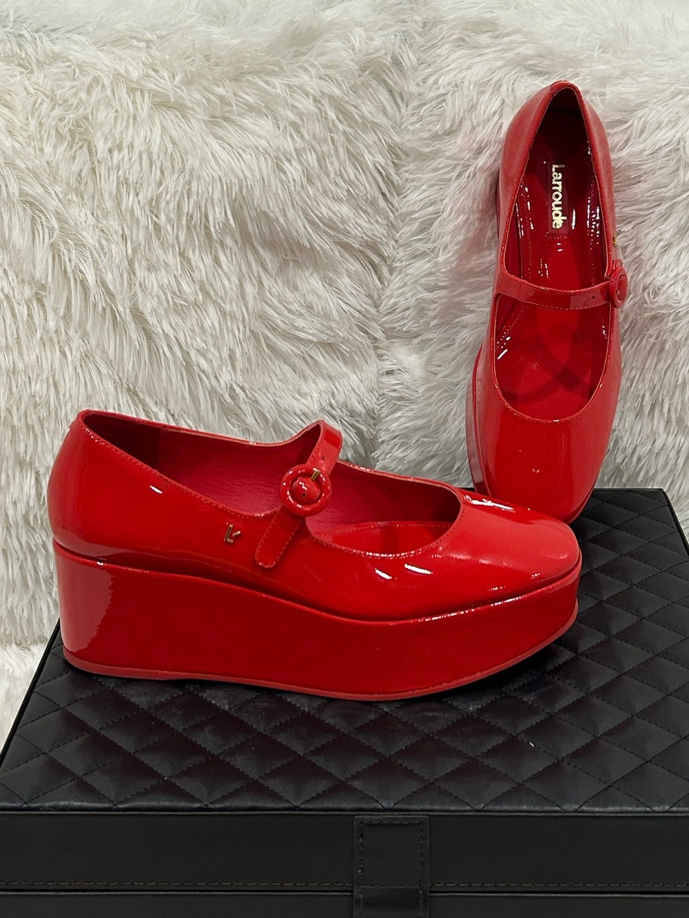 Larroude Red Patent Leather Blair Flatforms Shoes; Size 6.5; Like New w/o box